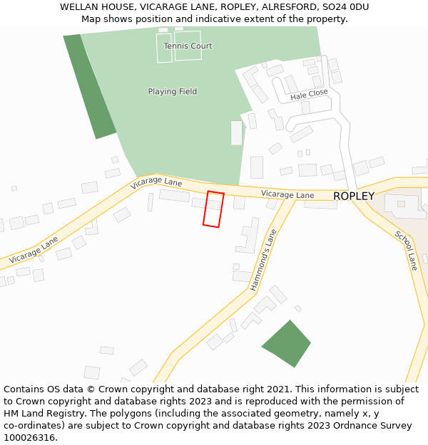 WELLAN HOUSE, VICARAGE LANE, ROPLEY, ALRESFORD, SO24 0DU: Location map and indicative extent of plot