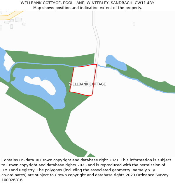 WELLBANK COTTAGE, POOL LANE, WINTERLEY, SANDBACH, CW11 4RY: Location map and indicative extent of plot