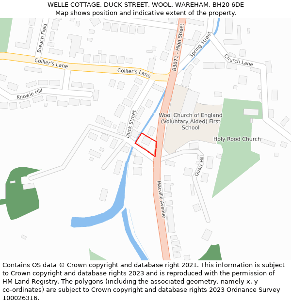 WELLE COTTAGE, DUCK STREET, WOOL, WAREHAM, BH20 6DE: Location map and indicative extent of plot