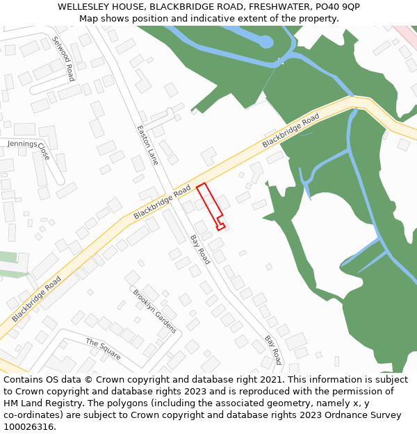 WELLESLEY HOUSE, BLACKBRIDGE ROAD, FRESHWATER, PO40 9QP: Location map and indicative extent of plot
