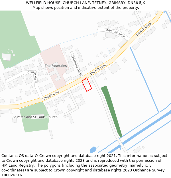 WELLFIELD HOUSE, CHURCH LANE, TETNEY, GRIMSBY, DN36 5JX: Location map and indicative extent of plot