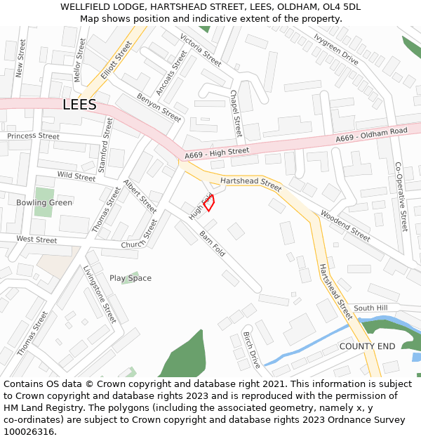 WELLFIELD LODGE, HARTSHEAD STREET, LEES, OLDHAM, OL4 5DL: Location map and indicative extent of plot