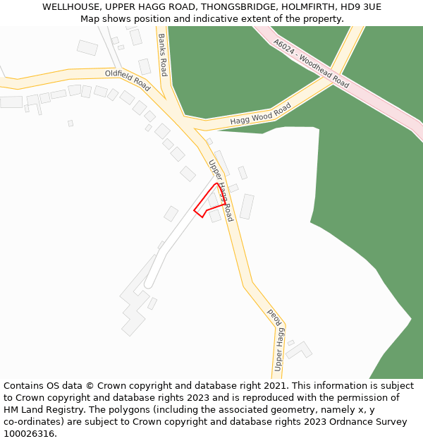 WELLHOUSE, UPPER HAGG ROAD, THONGSBRIDGE, HOLMFIRTH, HD9 3UE: Location map and indicative extent of plot