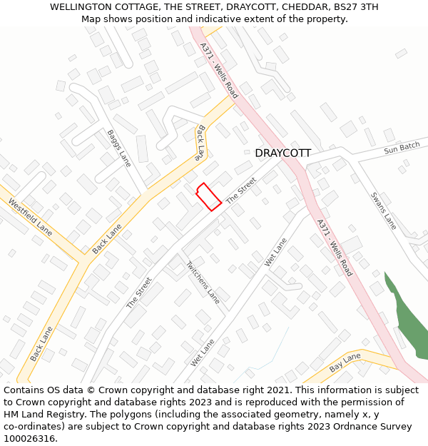 WELLINGTON COTTAGE, THE STREET, DRAYCOTT, CHEDDAR, BS27 3TH: Location map and indicative extent of plot