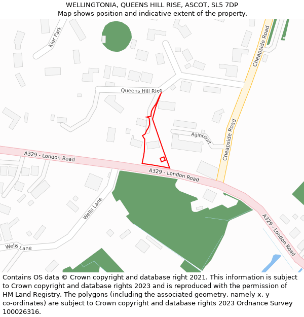 WELLINGTONIA, QUEENS HILL RISE, ASCOT, SL5 7DP: Location map and indicative extent of plot