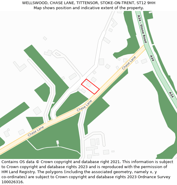 WELLSWOOD, CHASE LANE, TITTENSOR, STOKE-ON-TRENT, ST12 9HH: Location map and indicative extent of plot