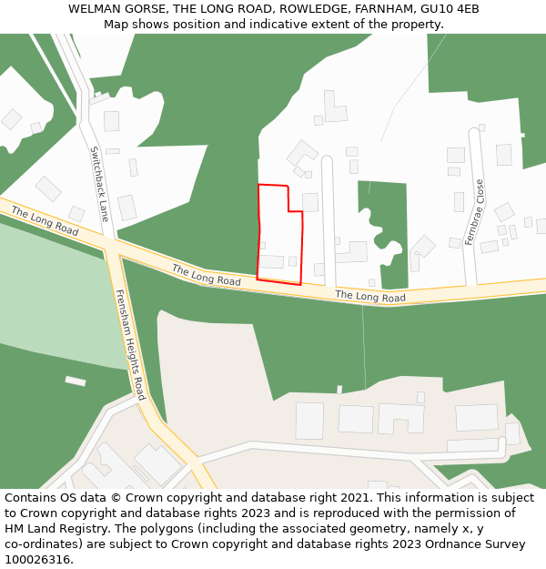 WELMAN GORSE, THE LONG ROAD, ROWLEDGE, FARNHAM, GU10 4EB: Location map and indicative extent of plot