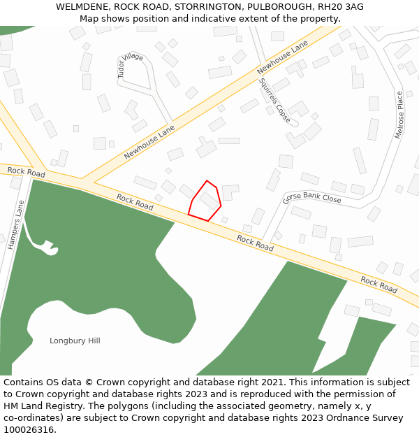 WELMDENE, ROCK ROAD, STORRINGTON, PULBOROUGH, RH20 3AG: Location map and indicative extent of plot