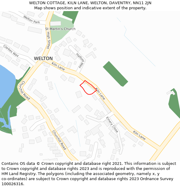 WELTON COTTAGE, KILN LANE, WELTON, DAVENTRY, NN11 2JN: Location map and indicative extent of plot