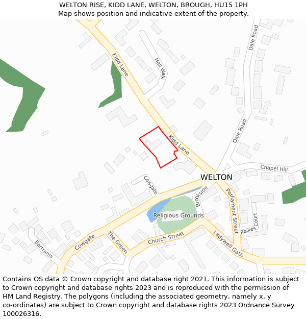 WELTON RISE, KIDD LANE, WELTON, BROUGH, HU15 1PH: Location map and indicative extent of plot