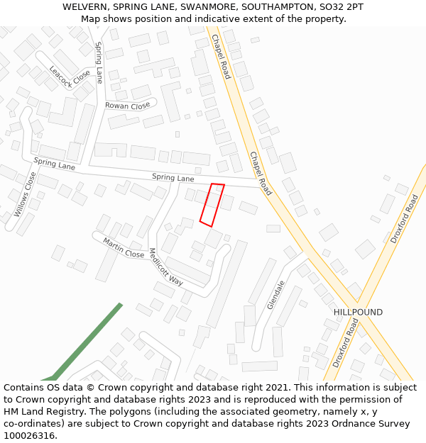 WELVERN, SPRING LANE, SWANMORE, SOUTHAMPTON, SO32 2PT: Location map and indicative extent of plot