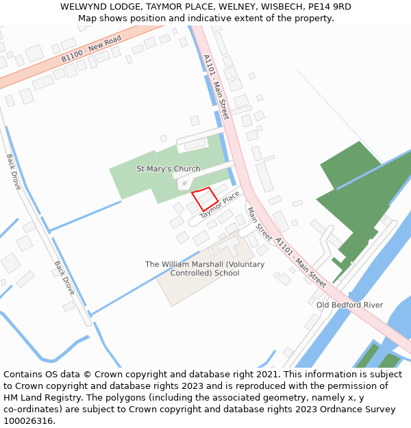 WELWYND LODGE, TAYMOR PLACE, WELNEY, WISBECH, PE14 9RD: Location map and indicative extent of plot