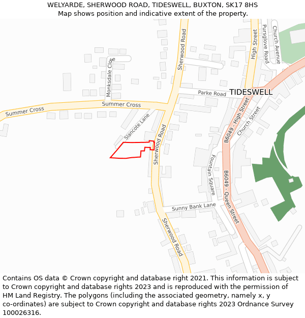 WELYARDE, SHERWOOD ROAD, TIDESWELL, BUXTON, SK17 8HS: Location map and indicative extent of plot