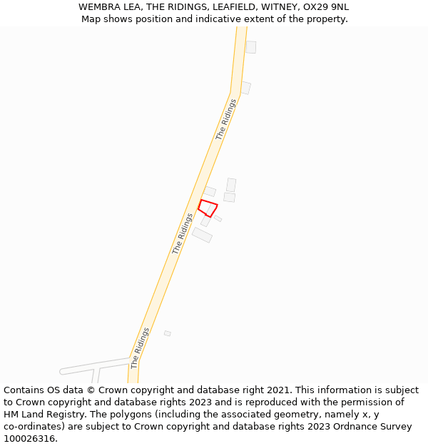 WEMBRA LEA, THE RIDINGS, LEAFIELD, WITNEY, OX29 9NL: Location map and indicative extent of plot