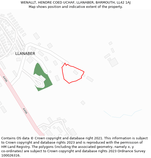 WENALLT, HENDRE COED UCHAF, LLANABER, BARMOUTH, LL42 1AJ: Location map and indicative extent of plot