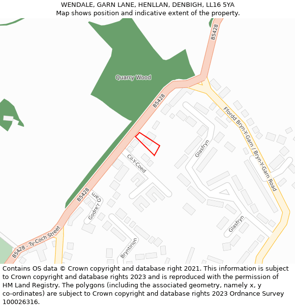 WENDALE, GARN LANE, HENLLAN, DENBIGH, LL16 5YA: Location map and indicative extent of plot