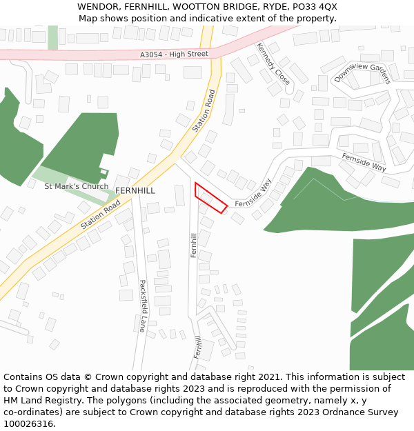 WENDOR, FERNHILL, WOOTTON BRIDGE, RYDE, PO33 4QX: Location map and indicative extent of plot