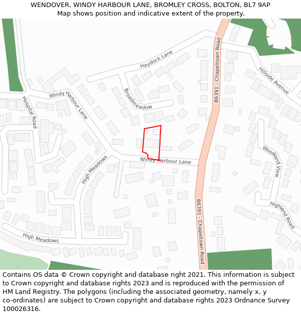 WENDOVER, WINDY HARBOUR LANE, BROMLEY CROSS, BOLTON, BL7 9AP: Location map and indicative extent of plot