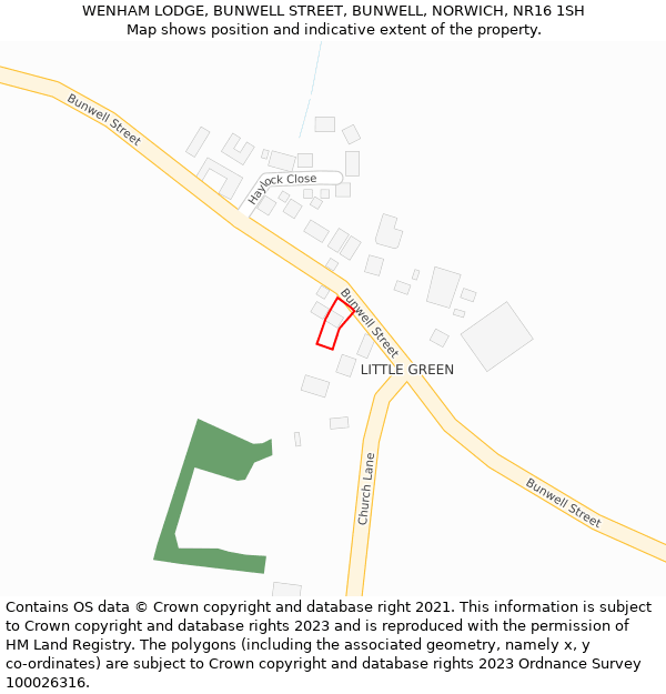 WENHAM LODGE, BUNWELL STREET, BUNWELL, NORWICH, NR16 1SH: Location map and indicative extent of plot