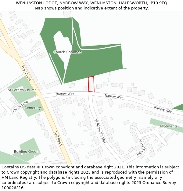 WENHASTON LODGE, NARROW WAY, WENHASTON, HALESWORTH, IP19 9EQ: Location map and indicative extent of plot