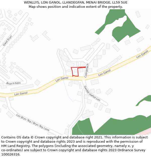 WENLLYS, LON GANOL, LLANDEGFAN, MENAI BRIDGE, LL59 5UE: Location map and indicative extent of plot