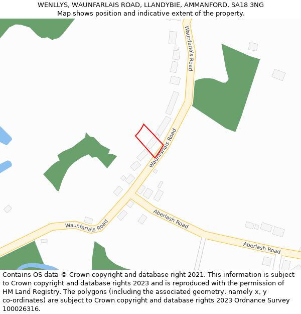 WENLLYS, WAUNFARLAIS ROAD, LLANDYBIE, AMMANFORD, SA18 3NG: Location map and indicative extent of plot