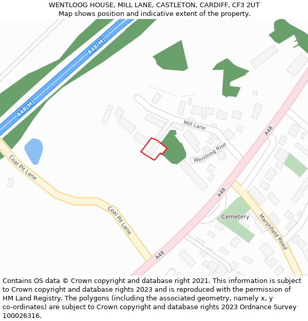WENTLOOG HOUSE, MILL LANE, CASTLETON, CARDIFF, CF3 2UT: Location map and indicative extent of plot