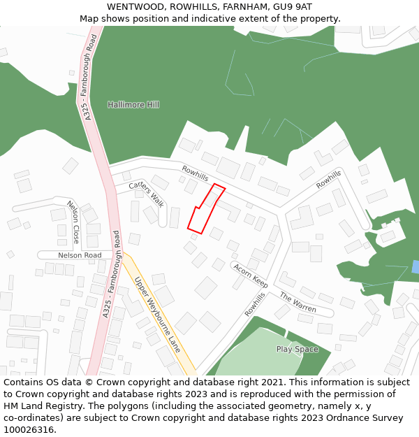 WENTWOOD, ROWHILLS, FARNHAM, GU9 9AT: Location map and indicative extent of plot