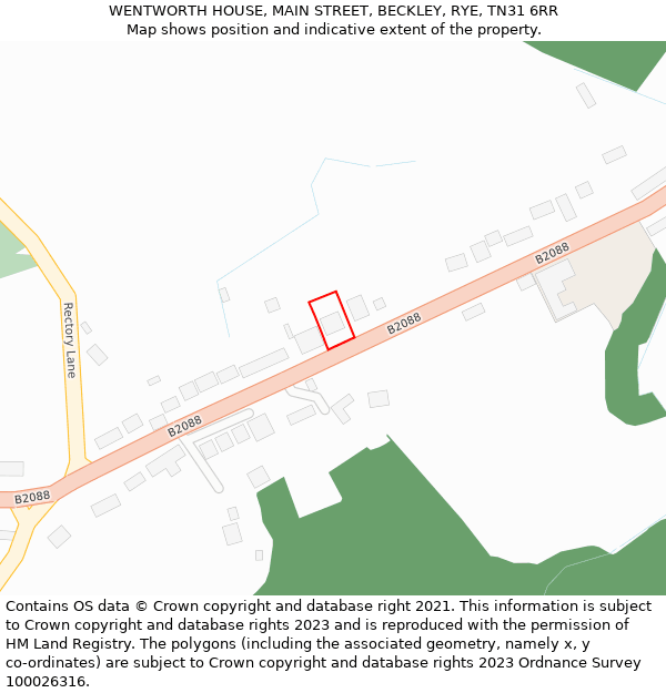 WENTWORTH HOUSE, MAIN STREET, BECKLEY, RYE, TN31 6RR: Location map and indicative extent of plot