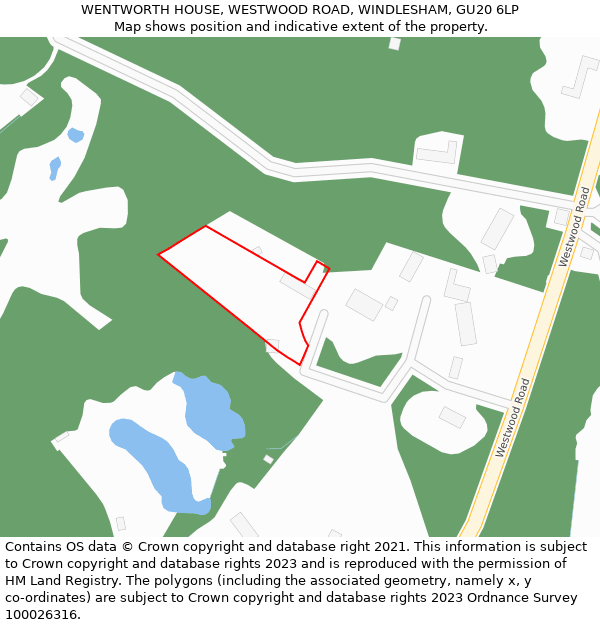 WENTWORTH HOUSE, WESTWOOD ROAD, WINDLESHAM, GU20 6LP: Location map and indicative extent of plot