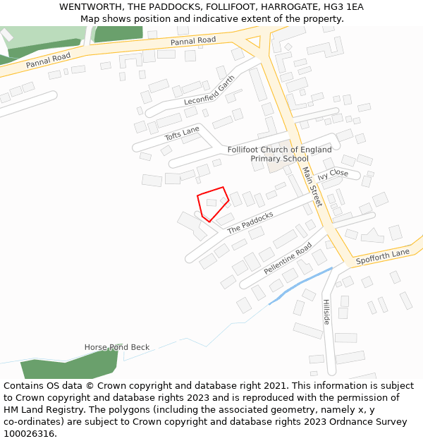 WENTWORTH, THE PADDOCKS, FOLLIFOOT, HARROGATE, HG3 1EA: Location map and indicative extent of plot