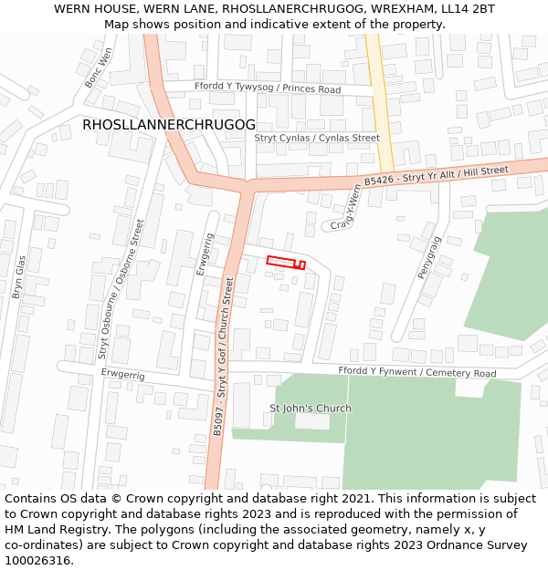 WERN HOUSE, WERN LANE, RHOSLLANERCHRUGOG, WREXHAM, LL14 2BT: Location map and indicative extent of plot