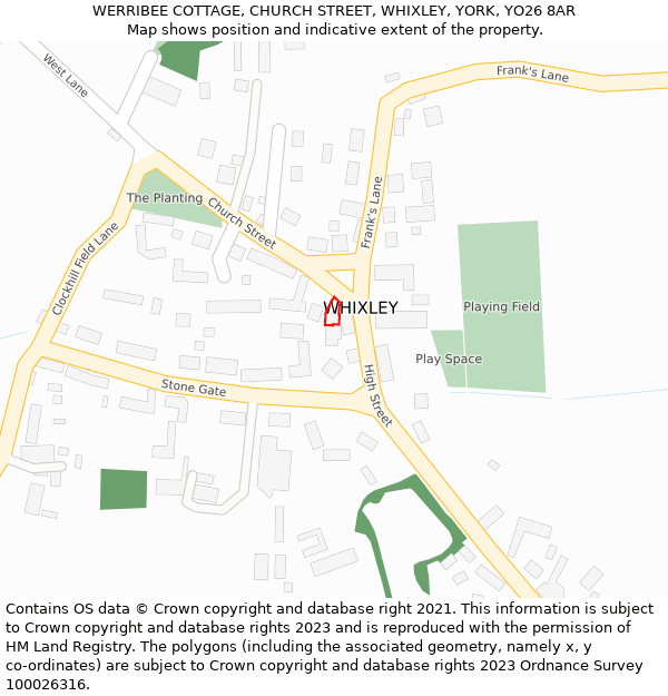 WERRIBEE COTTAGE, CHURCH STREET, WHIXLEY, YORK, YO26 8AR: Location map and indicative extent of plot