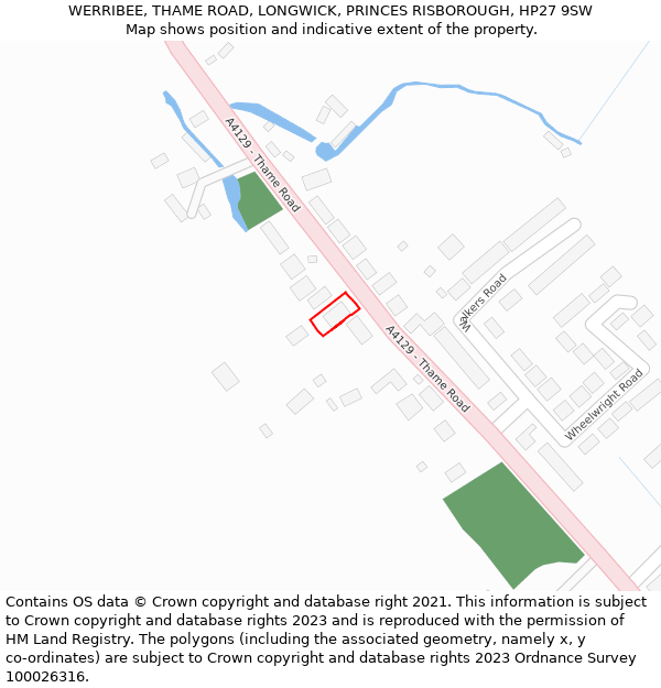 WERRIBEE, THAME ROAD, LONGWICK, PRINCES RISBOROUGH, HP27 9SW: Location map and indicative extent of plot