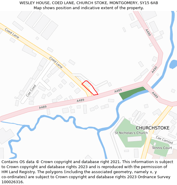 WESLEY HOUSE, COED LANE, CHURCH STOKE, MONTGOMERY, SY15 6AB: Location map and indicative extent of plot