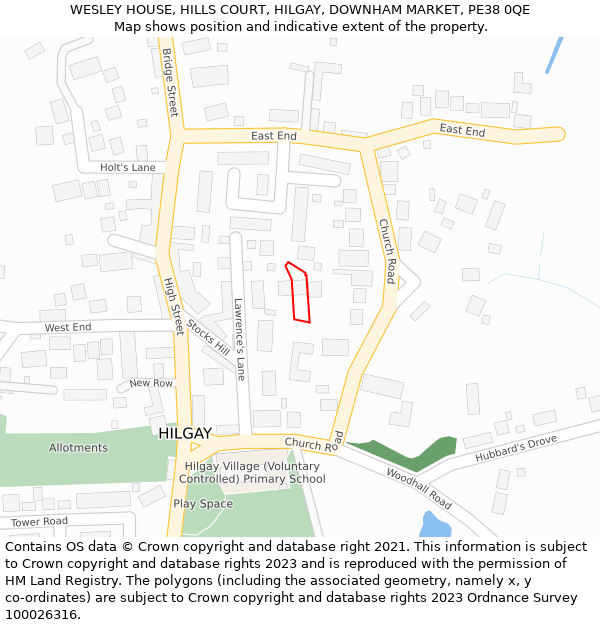 WESLEY HOUSE, HILLS COURT, HILGAY, DOWNHAM MARKET, PE38 0QE: Location map and indicative extent of plot