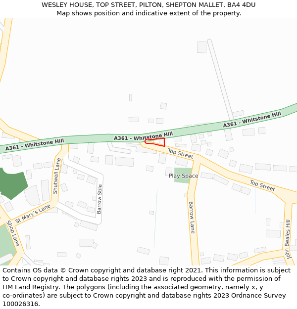 WESLEY HOUSE, TOP STREET, PILTON, SHEPTON MALLET, BA4 4DU: Location map and indicative extent of plot
