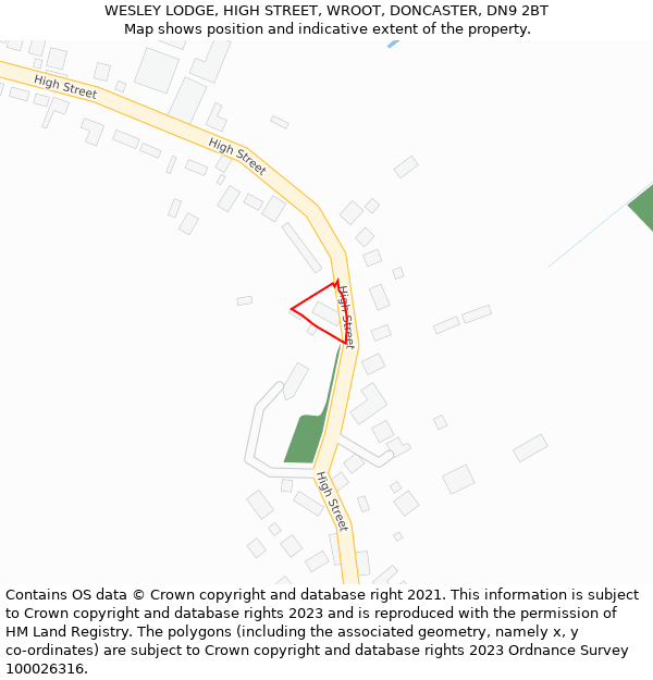 WESLEY LODGE, HIGH STREET, WROOT, DONCASTER, DN9 2BT: Location map and indicative extent of plot