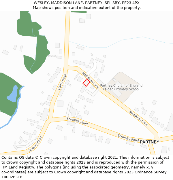 WESLEY, MADDISON LANE, PARTNEY, SPILSBY, PE23 4PX: Location map and indicative extent of plot