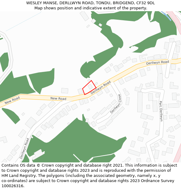 WESLEY MANSE, DERLLWYN ROAD, TONDU, BRIDGEND, CF32 9DL: Location map and indicative extent of plot