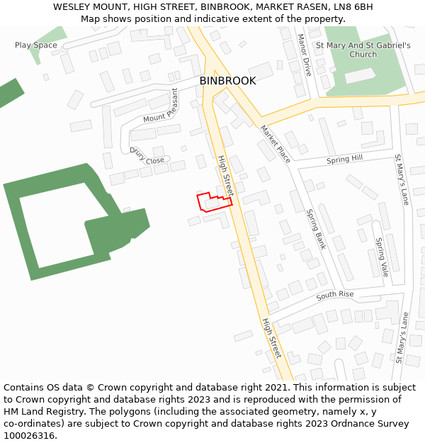 WESLEY MOUNT, HIGH STREET, BINBROOK, MARKET RASEN, LN8 6BH: Location map and indicative extent of plot