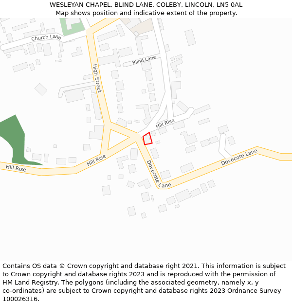 WESLEYAN CHAPEL, BLIND LANE, COLEBY, LINCOLN, LN5 0AL: Location map and indicative extent of plot