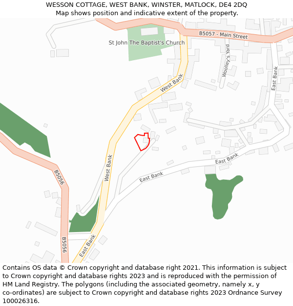 WESSON COTTAGE, WEST BANK, WINSTER, MATLOCK, DE4 2DQ: Location map and indicative extent of plot