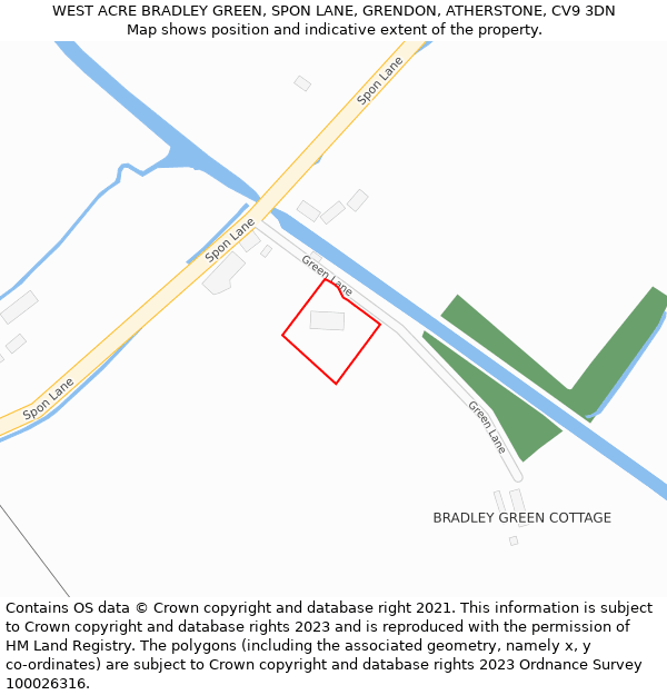 WEST ACRE BRADLEY GREEN, SPON LANE, GRENDON, ATHERSTONE, CV9 3DN: Location map and indicative extent of plot
