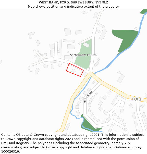 WEST BANK, FORD, SHREWSBURY, SY5 9LZ: Location map and indicative extent of plot