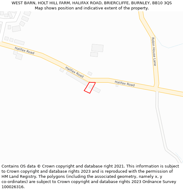 WEST BARN, HOLT HILL FARM, HALIFAX ROAD, BRIERCLIFFE, BURNLEY, BB10 3QS: Location map and indicative extent of plot