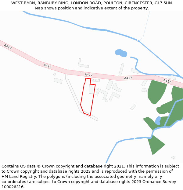 WEST BARN, RANBURY RING, LONDON ROAD, POULTON, CIRENCESTER, GL7 5HN: Location map and indicative extent of plot