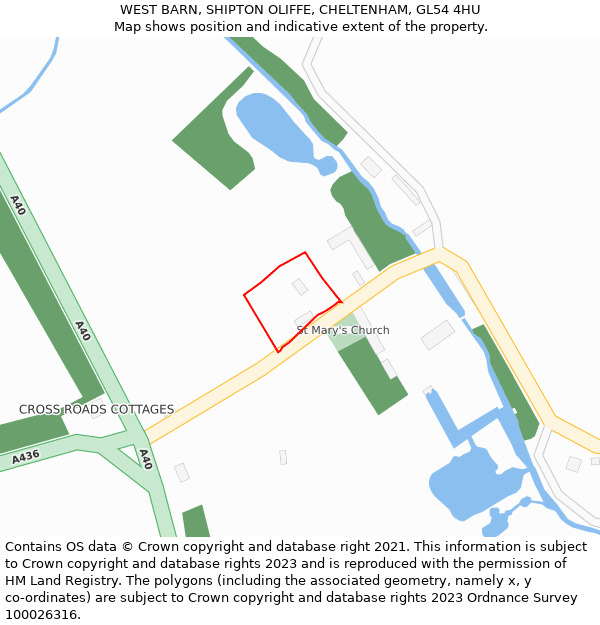 WEST BARN, SHIPTON OLIFFE, CHELTENHAM, GL54 4HU: Location map and indicative extent of plot