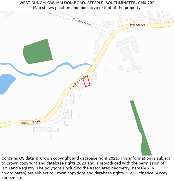 WEST BUNGALOW, MALDON ROAD, STEEPLE, SOUTHMINSTER, CM0 7RP: Location map and indicative extent of plot