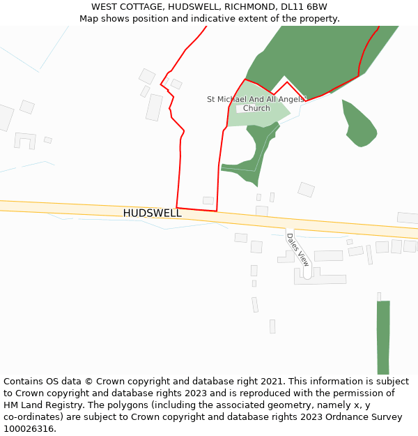 WEST COTTAGE, HUDSWELL, RICHMOND, DL11 6BW: Location map and indicative extent of plot